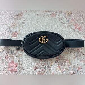 Gucci Black Leather Belt Bag with Gold Buckle